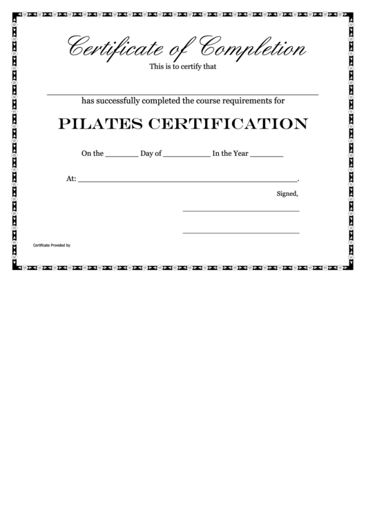 Certificate Of Completion - Pilates Certification Template Printable pdf