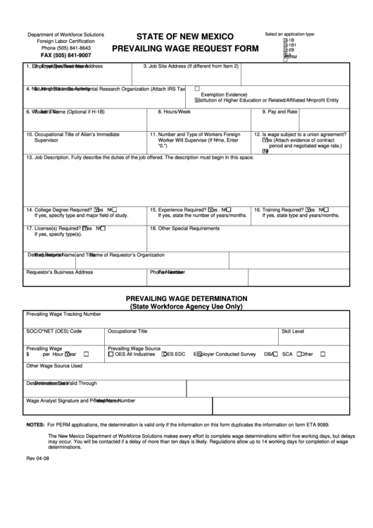 Prevailing Wage Request Form