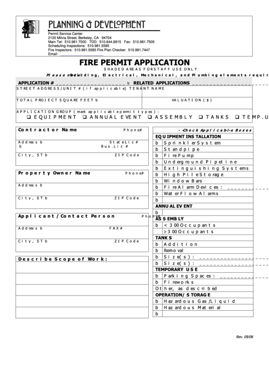 Fire Permit Application Form Printable pdf