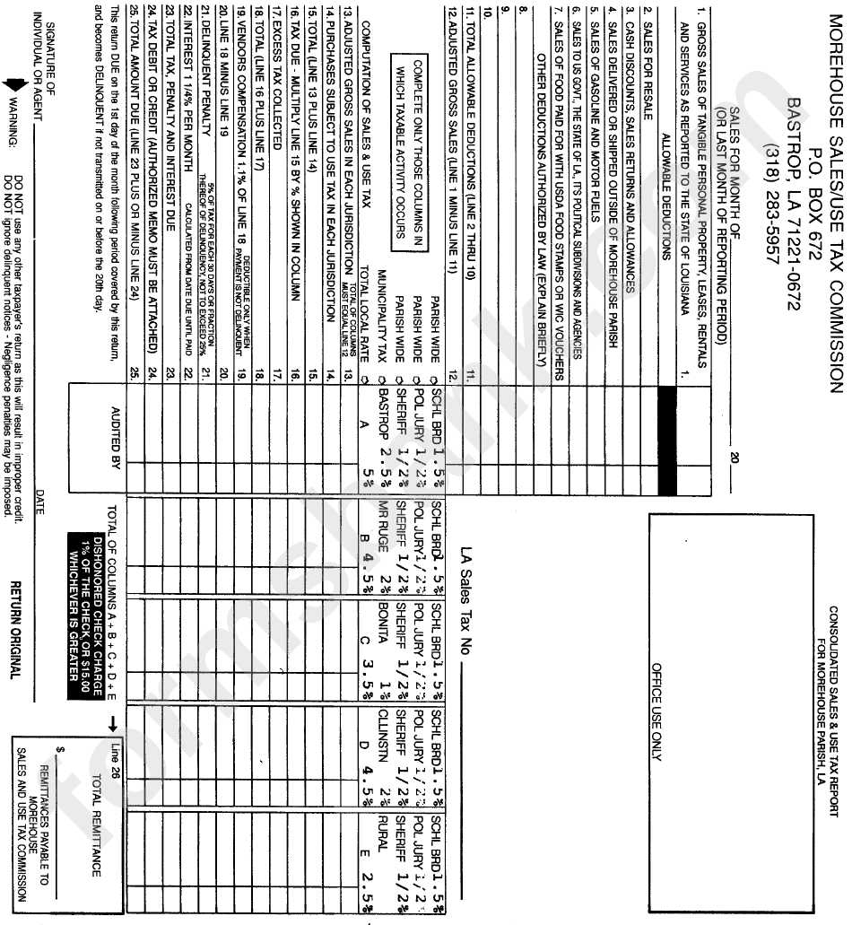 Morehouse Sales/use Tax Commission Form