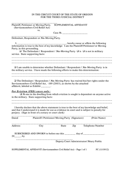 Supplemental Affidavit Form Printable pdf