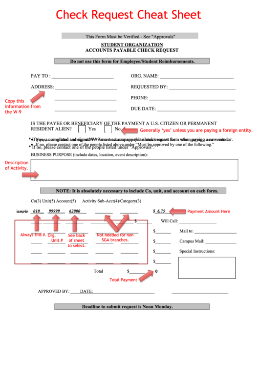Check Request Cheat Sheet Printable pdf