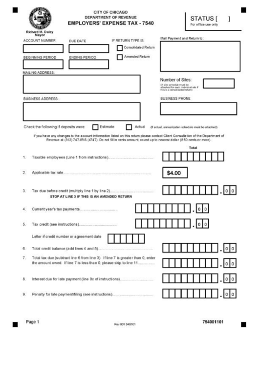 Employers Expense Tax Form Printable pdf