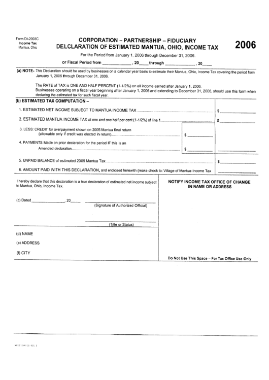 Form Di-2003c - Fiduciary Declaration Of Estimated Mantua, Ohio Income Tax - 2006 Printable pdf