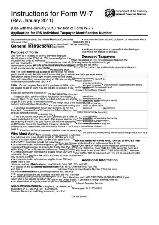 Instructions For Form W-7 - Application For Irs Individual Taxpayer Identification Number Printable pdf