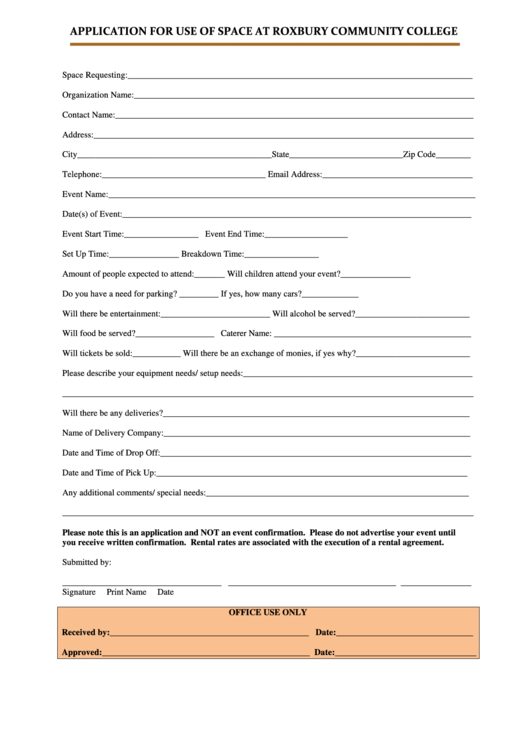 Application For Use Of Space Template Printable pdf