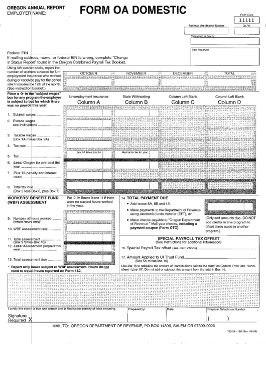 Oregon Annual Report Form Printable pdf