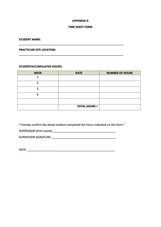 Study Time Sheet Form Printable pdf
