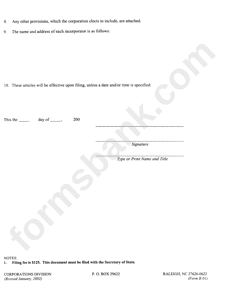 Form B-01 - Articles Of Incorporation