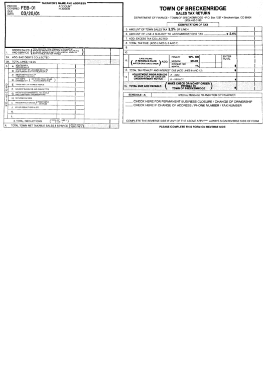 Sales Tax Return Form - Breckenridge - Colorado Printable pdf