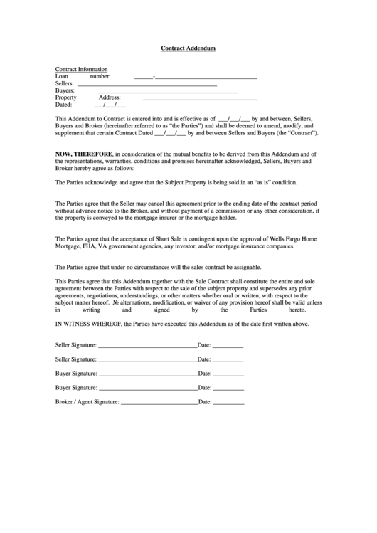 Contract Addendum Printable pdf