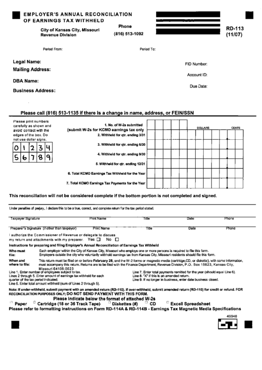 Fillable Form Rd-113 - Employer