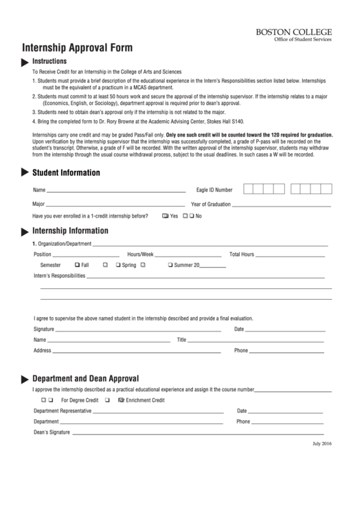 Internship Approval Form Printable pdf