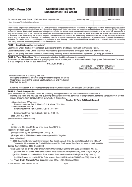 Form 306 - Coalfield Employment Enhancement Tax Credit - 2005 printable ...