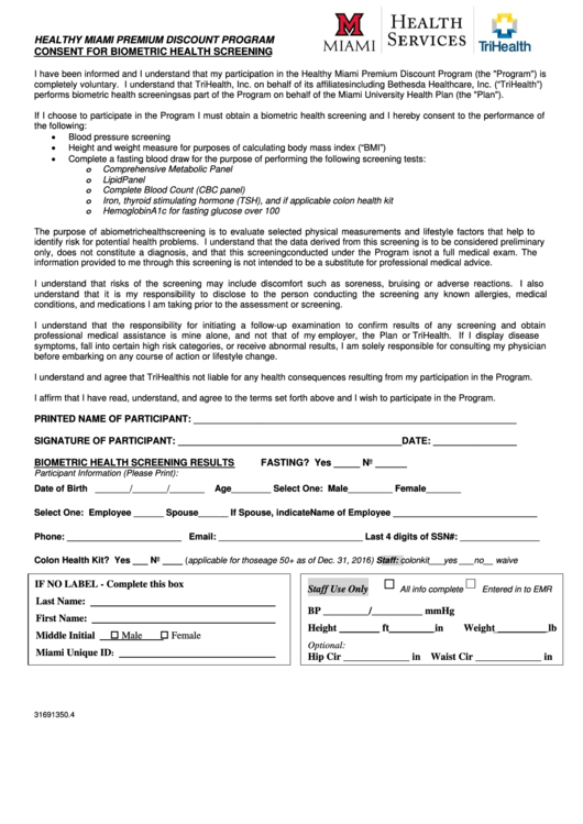 Top Biometric Screening Form Templates Free To Download In PDF Format