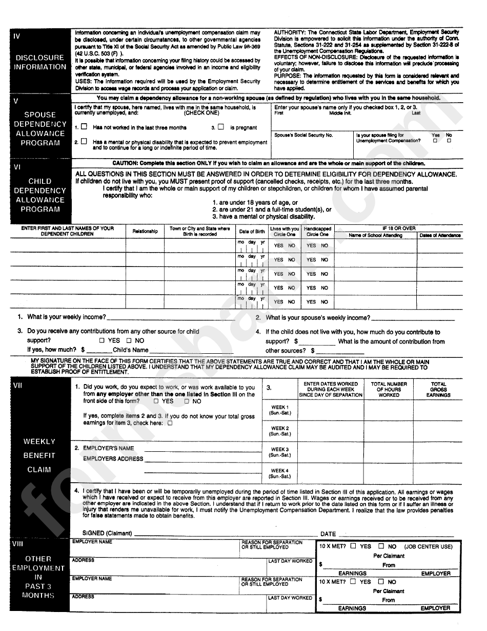 Form Uc-62v - Vacation Shutdown New Claim For Unemployment Compensation Benefits Form - Department Of Labor - Connecticut