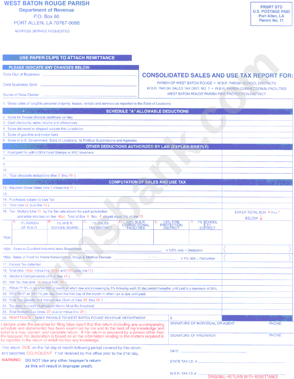 Consolidated Sales And Use Tax Report Form