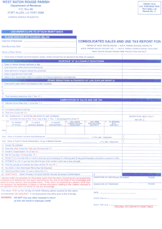 Consolidated Sales And Use Tax Report Form Printable pdf
