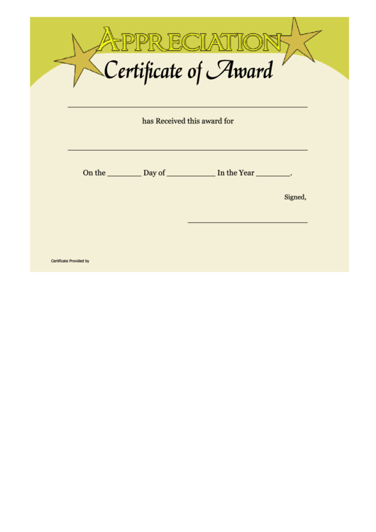 Appreciation Certificate Of Award Template Printable pdf