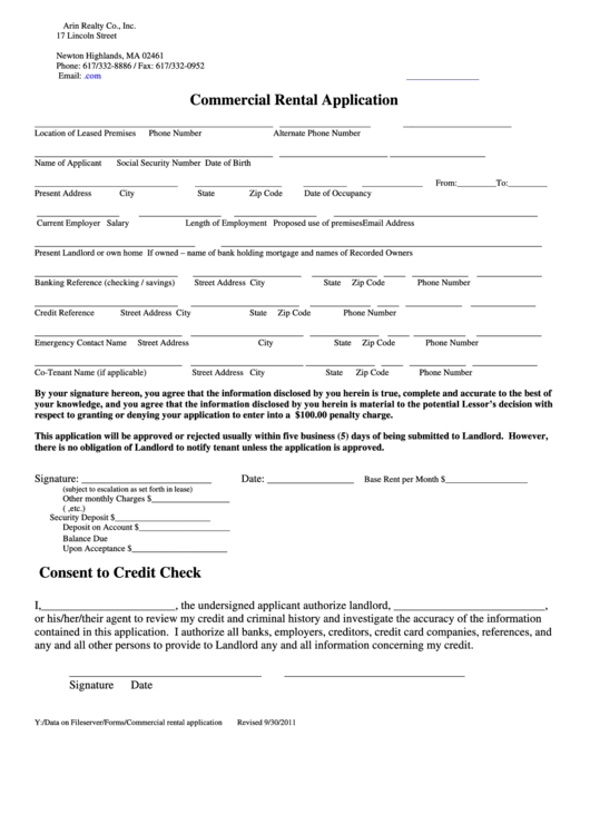 Commercial Rental Application Printable pdf