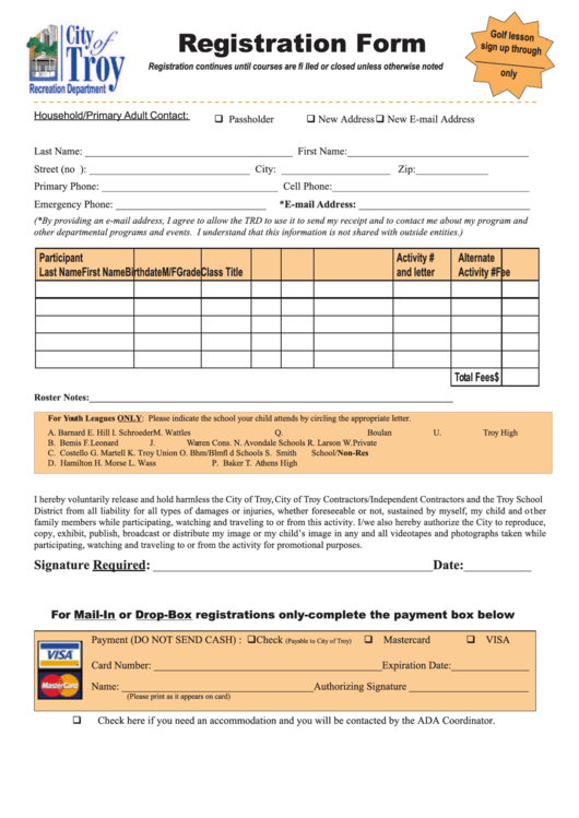 School Programm Registration Form Printable pdf