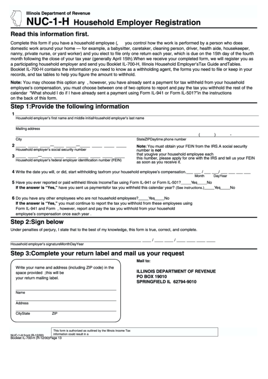 Form Nuc-1-H - Household Employer Registration Printable pdf