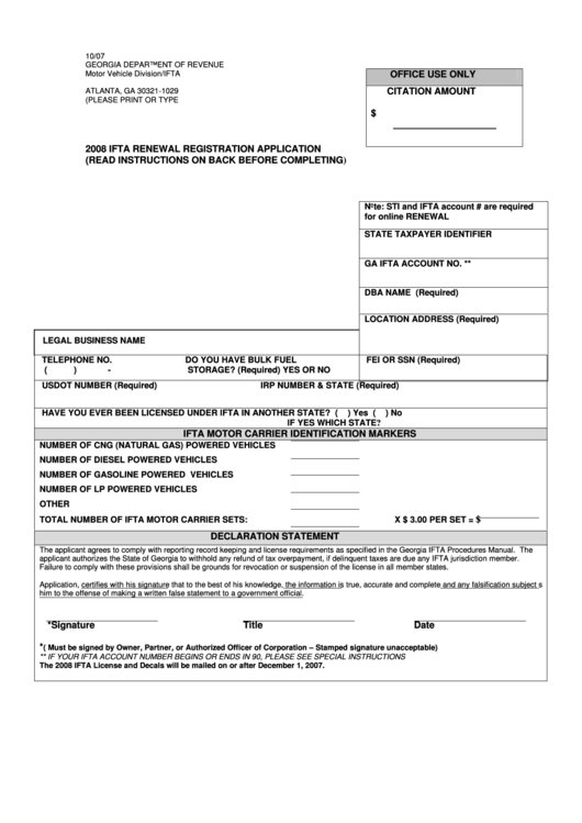 2008 Ifta Renewal Registration Application Printable pdf
