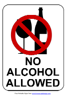 No Alcohol Allowed - Printable Sign Template