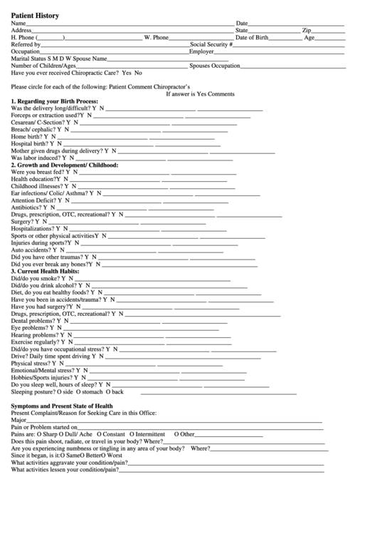 Patient History Form Printable pdf