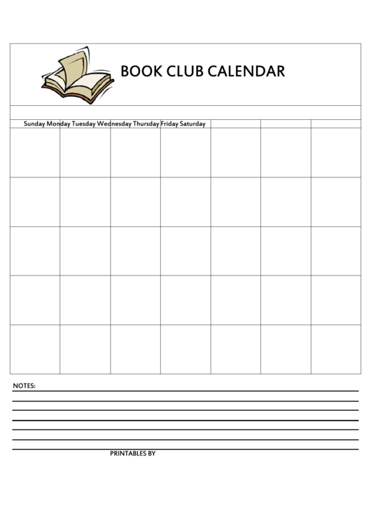 Book Club Blank Monthly Calendar Template Printable pdf