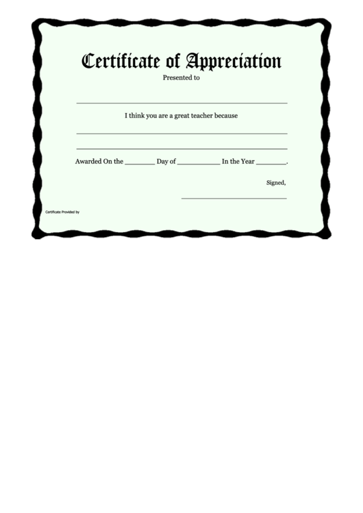 Certificate Of Appreciation Template Printable pdf