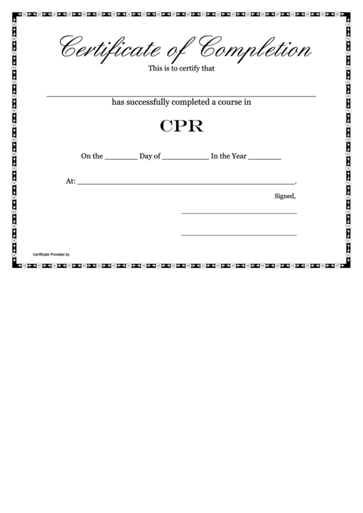 Certificate Of Completion - Cpr - Printable Template Printable pdf