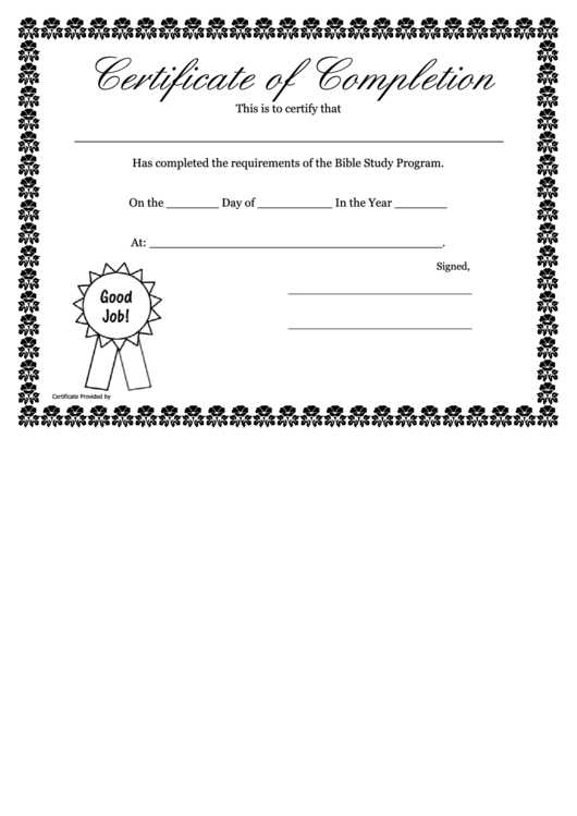 Certificate Of Completion - Bible Study Program - Printable Template Printable pdf