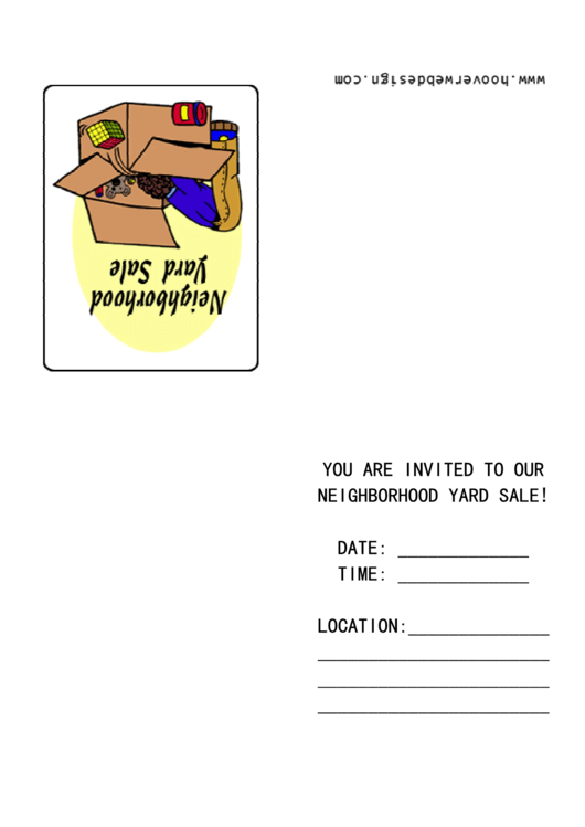 Neighborhood Yard Sale Invitation Card Template Printable pdf