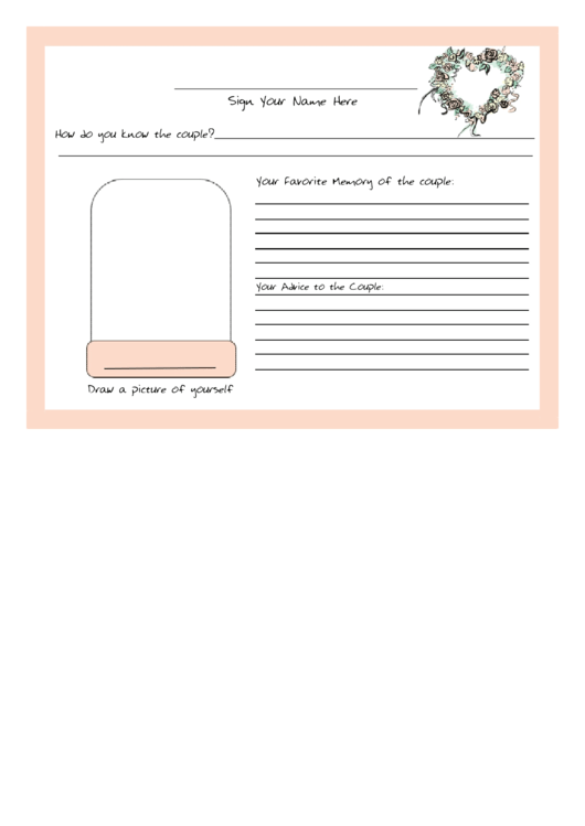 Wedding Guestbook Pages With Floral Heart - Template Printable pdf