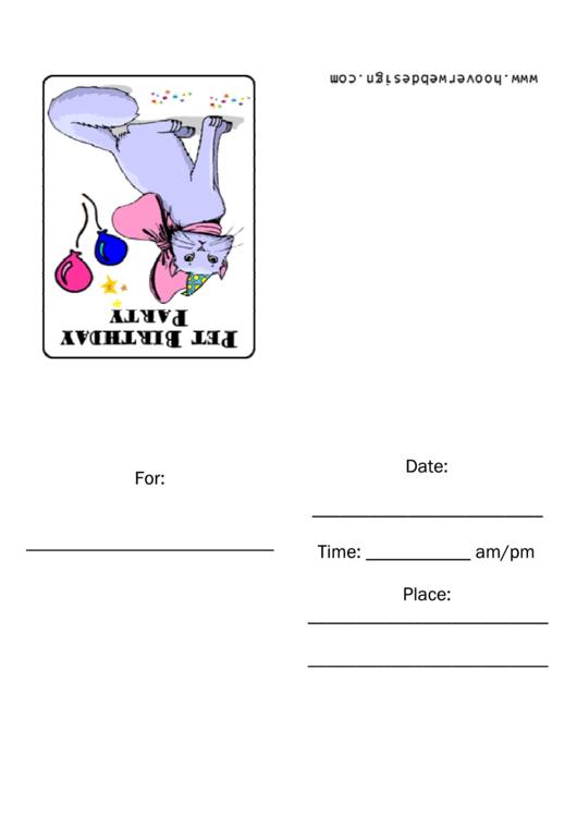 Periwinkle Cat With A Hat - Birthday Party Invitation Card Template Printable pdf