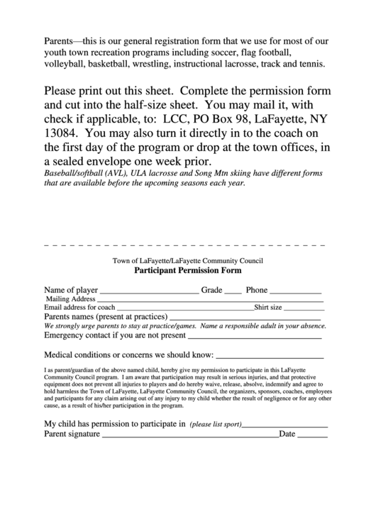 Participant Permission Form Printable pdf