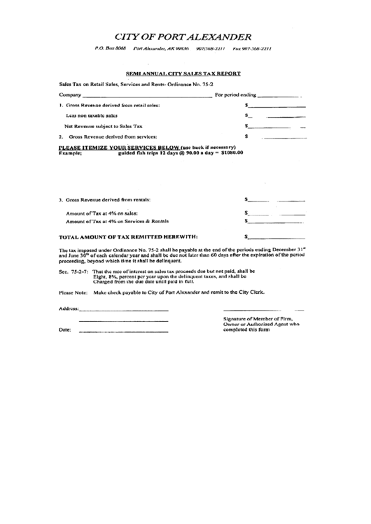Semiannual City Sales Tax Report Form - State Of Alaska Printable pdf