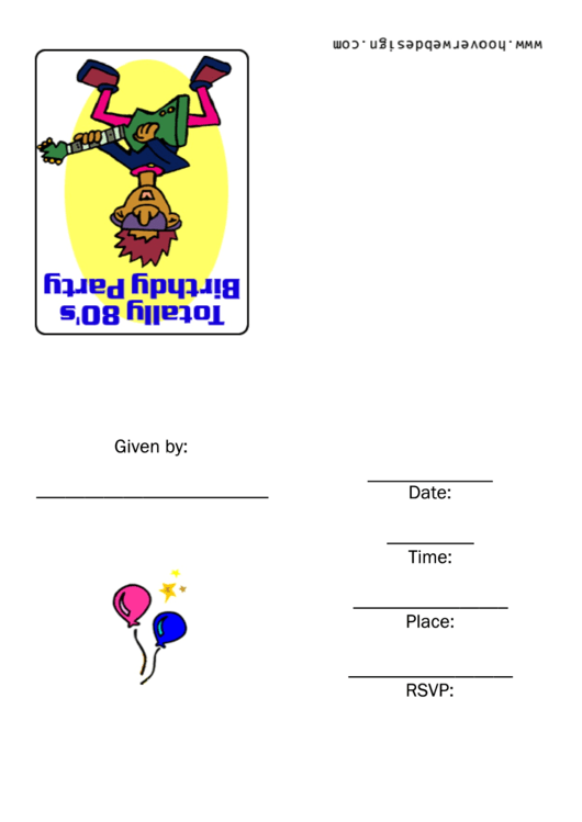 Totally Eighties Birthday Party Invitation Card Template Printable pdf