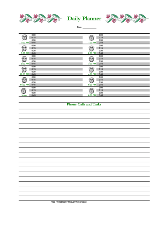 Daily Planner Template - Floral Design Printable pdf