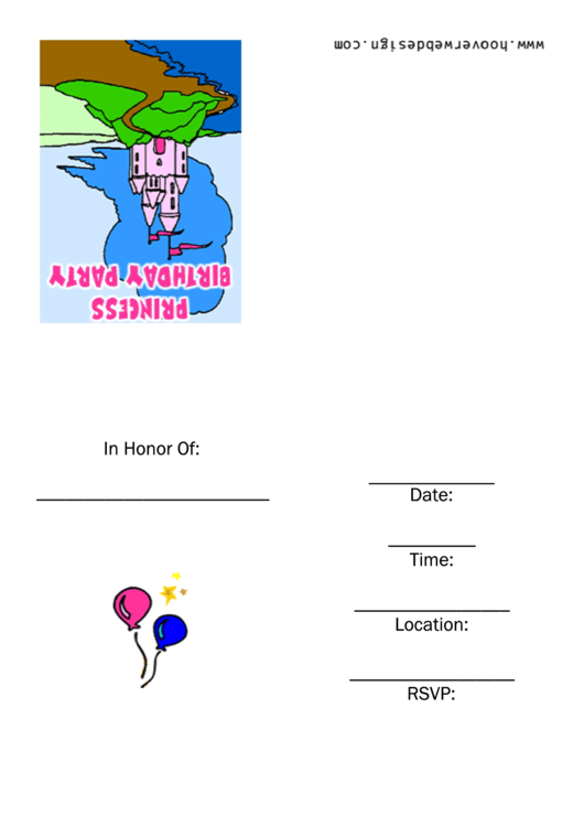 Printable Princess Castle Birthday Party Invitation Card Template Printable pdf