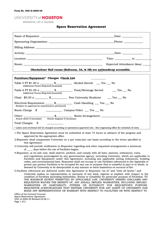 Form Ogc-S-2000-05 - Space Reservation Agreement Printable pdf