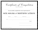 Six Sigma Certification - Certificate Of Completion Template