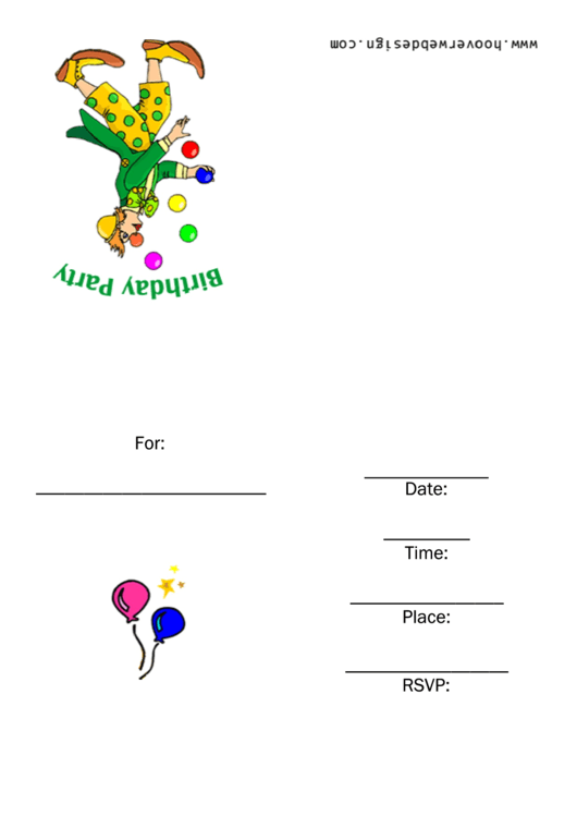 Clown Themed Birthday Party Invitation Card Template Printable pdf