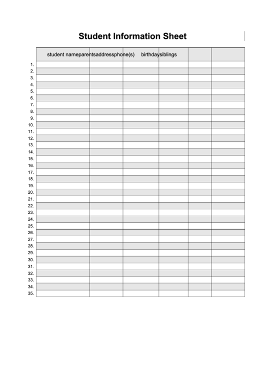 Student Information Sheet Printable pdf