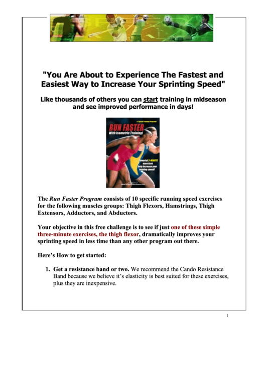 Speed Training Challenge Printable pdf