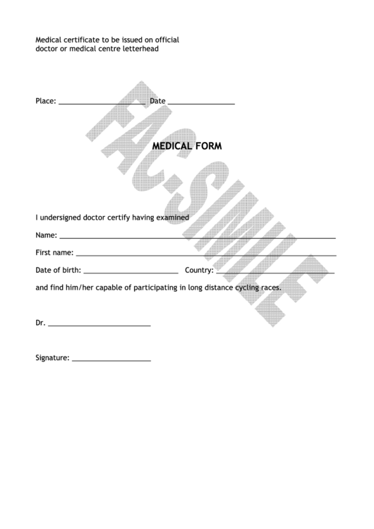 Long Distance Cycling Races Medical Certificate Template Printable pdf