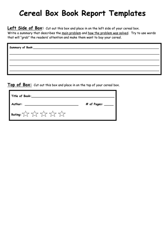 Cereal Box Book Report Templates