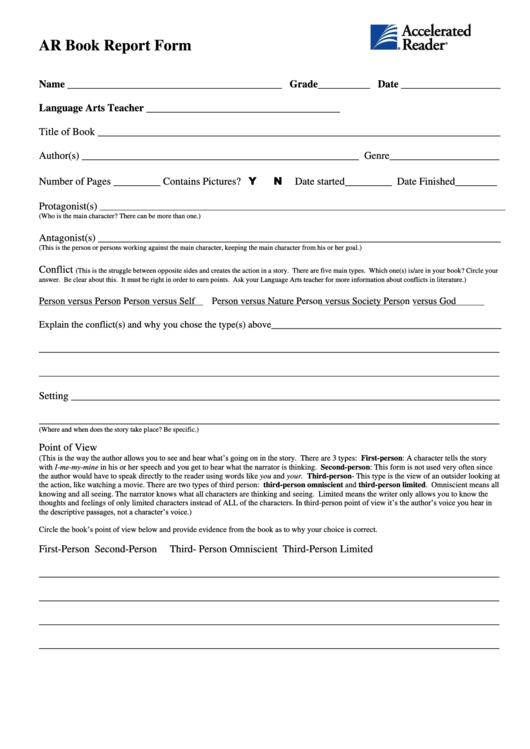Ar Book Report Form Printable pdf