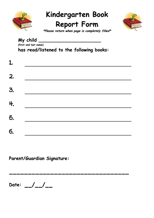 Kindergarten Book Report Form Printable Pdf Download